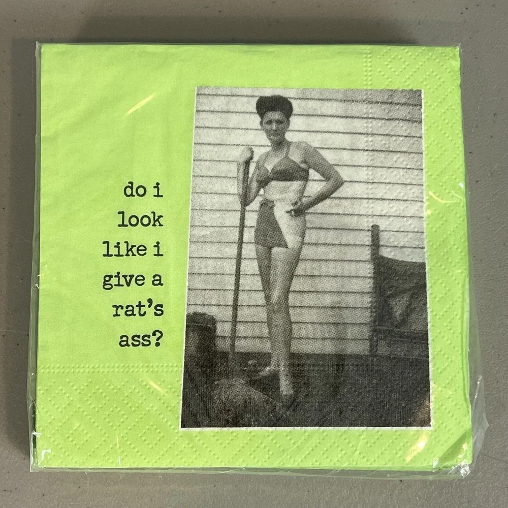 Funny Cocktail Napkins Retro Bikini Woman Do I Look Like I Give a Rat's Ass New